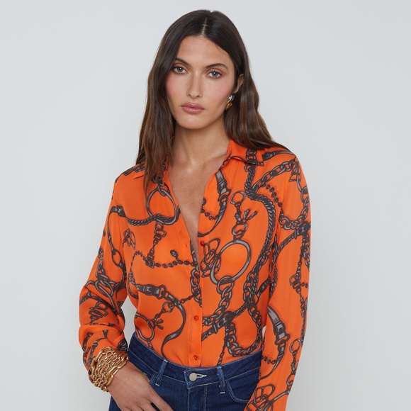 L'AGENCE Nina silk chain print blouse - Picture 1 of 6